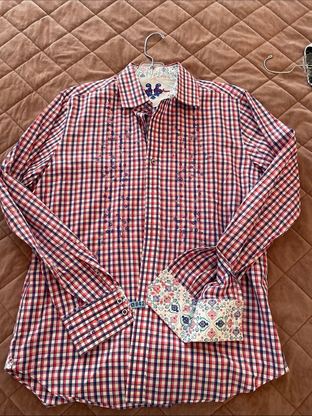 Robert Graham Men's Checked Button-Up Shirt in Red and Blue - (Brand: )